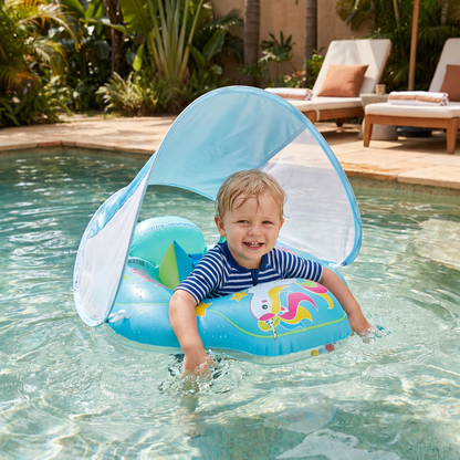 Baby Swim Float with Sun Canopy – Inflatable Infant Swimming Ring for Safe Water Fun
