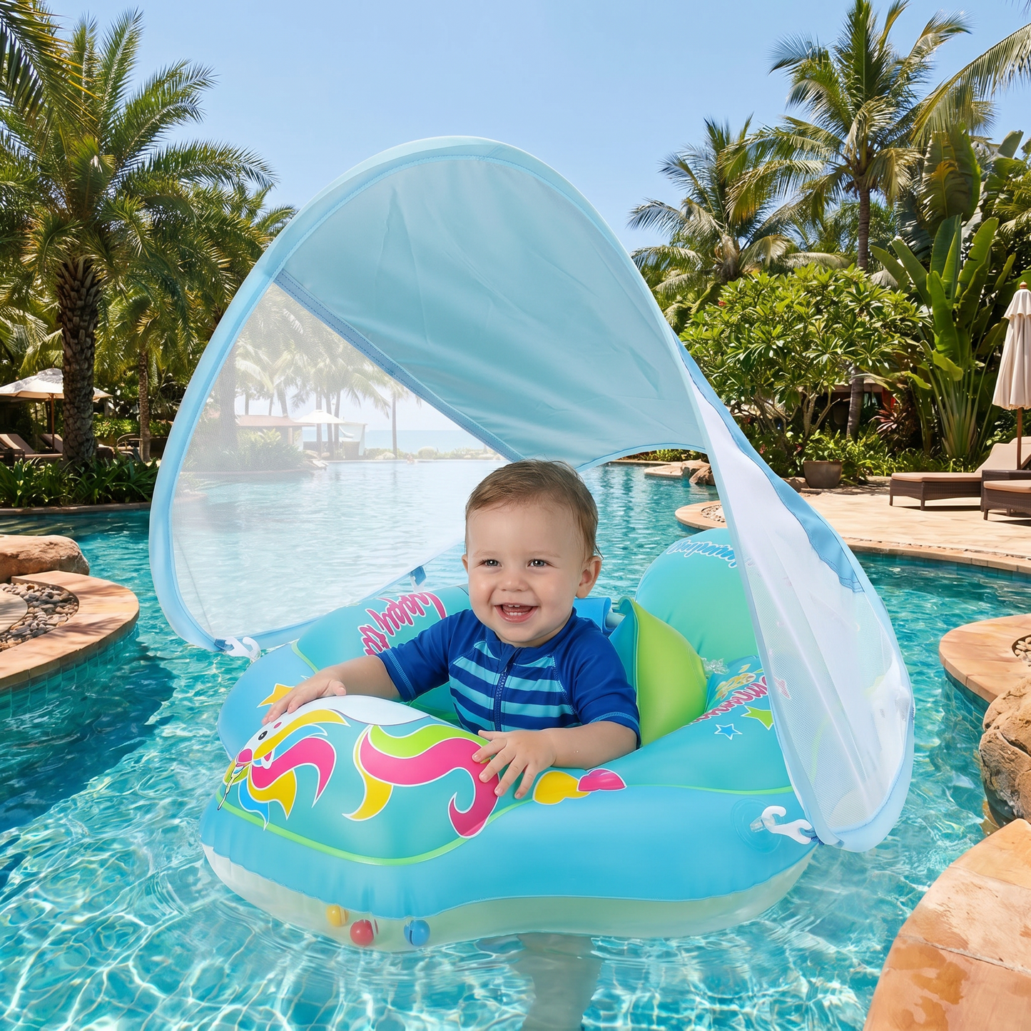 Baby Swim Float with Sun Canopy – Inflatable Infant Swimming Ring for Safe Water Fun