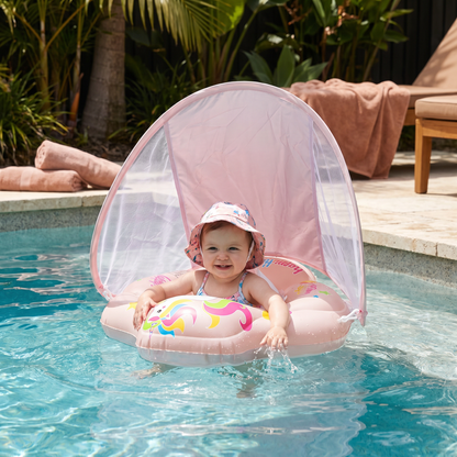 Baby Swim Float with Sun Canopy – Inflatable Infant Swimming Ring for Safe Water Fun