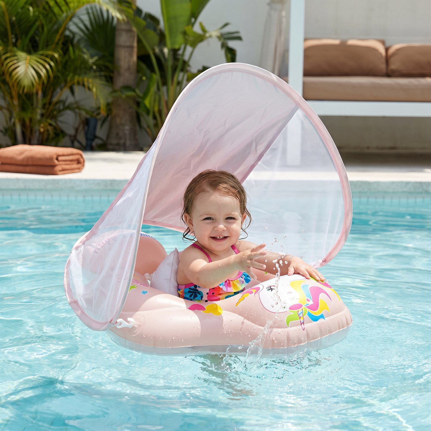 Baby Swim Float with Sun Canopy – Inflatable Infant Swimming Ring for Safe Water Fun