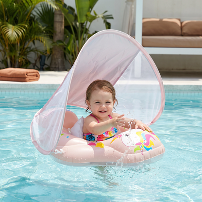Baby Swim Float with Sun Canopy – Inflatable Infant Swimming Ring for Safe Water Fun