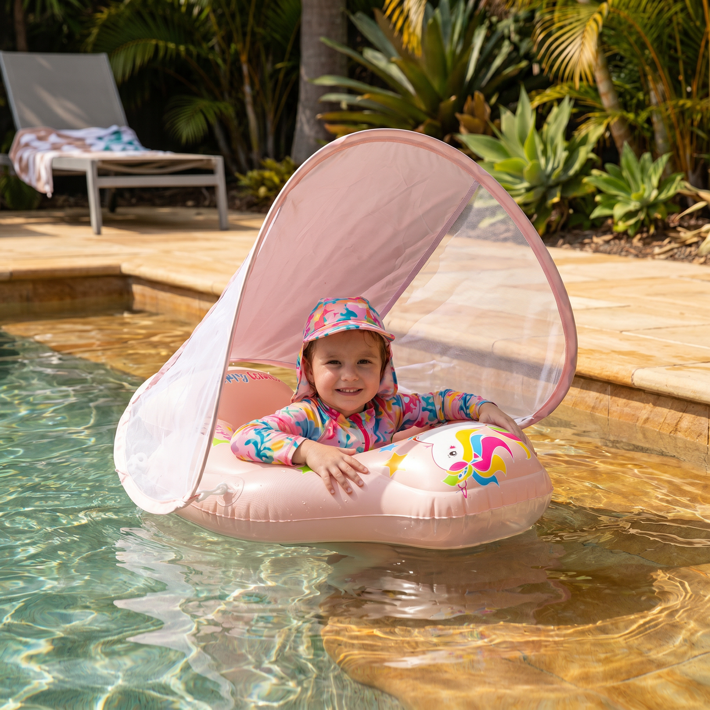 Baby Swim Float with Sun Canopy – Inflatable Infant Swimming Ring for Safe Water Fun