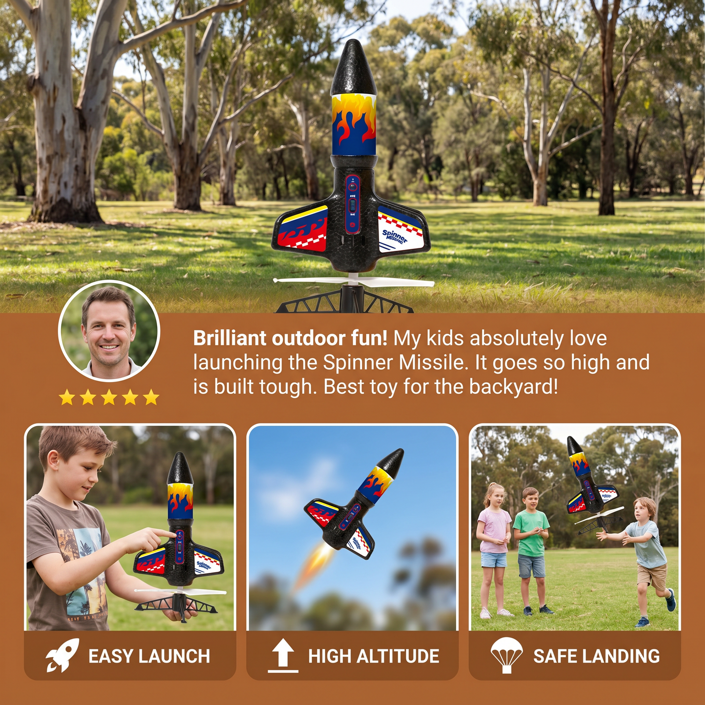 Children's Kung Fu Rocket with Parachute Light-Up Outdoor Sports Toy
