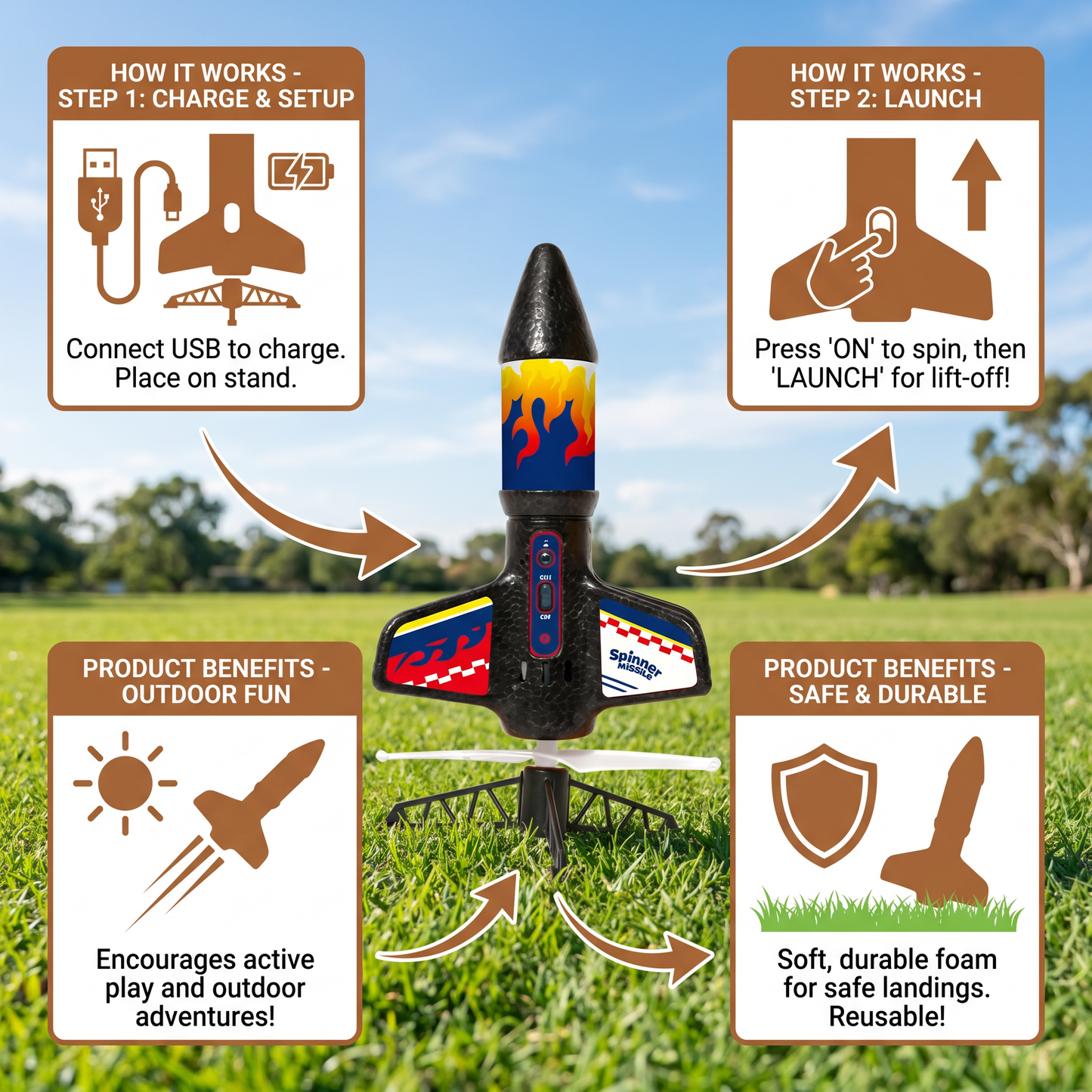 Children's Kung Fu Rocket with Parachute Light-Up Outdoor Sports Toy
