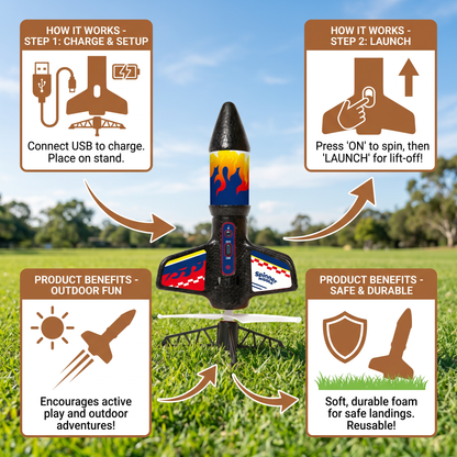 Children's Kung Fu Rocket with Parachute Light-Up Outdoor Sports Toy