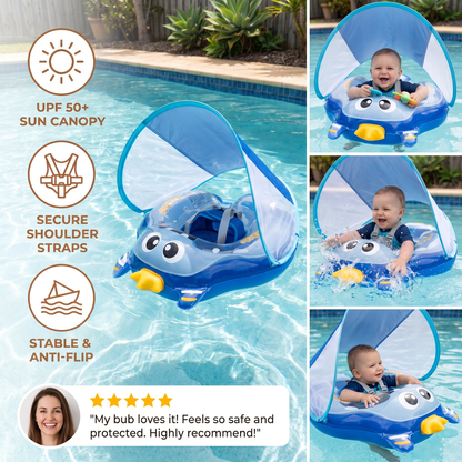 Inflatable Baby Swim Ring with Shoulder Straps & Sun Canopy – Safe Pool Seat for Babies