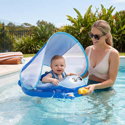 Inflatable Baby Swim Ring with Shoulder Straps & Sun Canopy – Safe Pool Seat for Babies