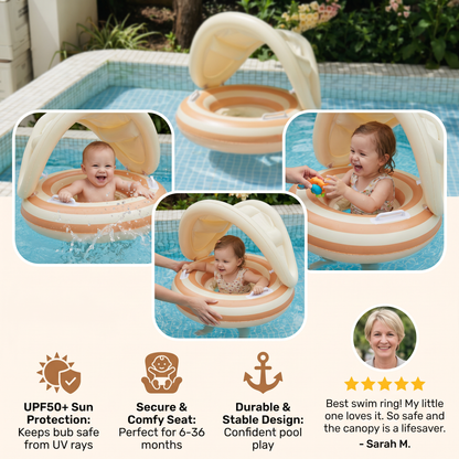 Inflatable Retro Lollipop Baby Swim Ring with Removable Sun Canopy – Secure Seat for 6–36 Months