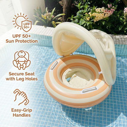 Inflatable Retro Lollipop Baby Swim Ring with Removable Sun Canopy – Secure Seat for 6–36 Months