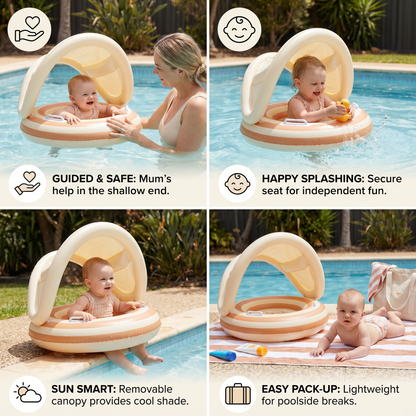 Inflatable Retro Lollipop Baby Swim Ring with Removable Sun Canopy – Secure Seat for 6–36 Months