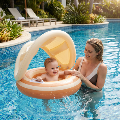 Inflatable Retro Lollipop Baby Swim Ring with Removable Sun Canopy – Secure Seat for 6–36 Months
