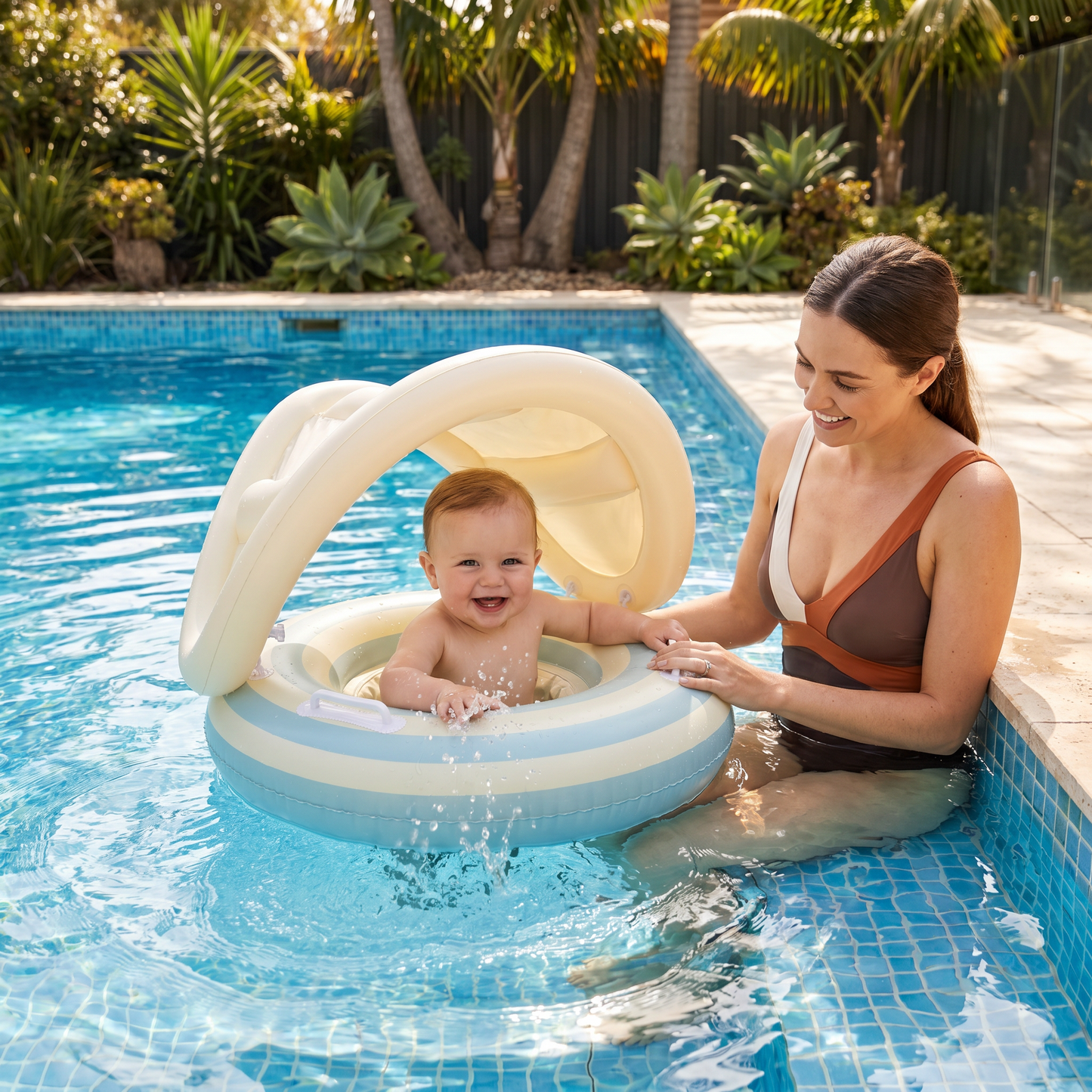 Inflatable Retro Lollipop Baby Swim Ring with Removable Sun Canopy – Secure Seat for 6–36 Months