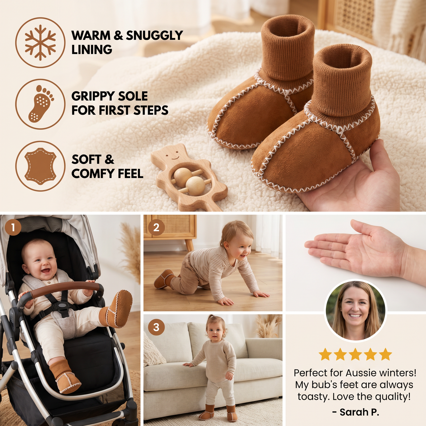Lined baby winter sock shoes in suede look