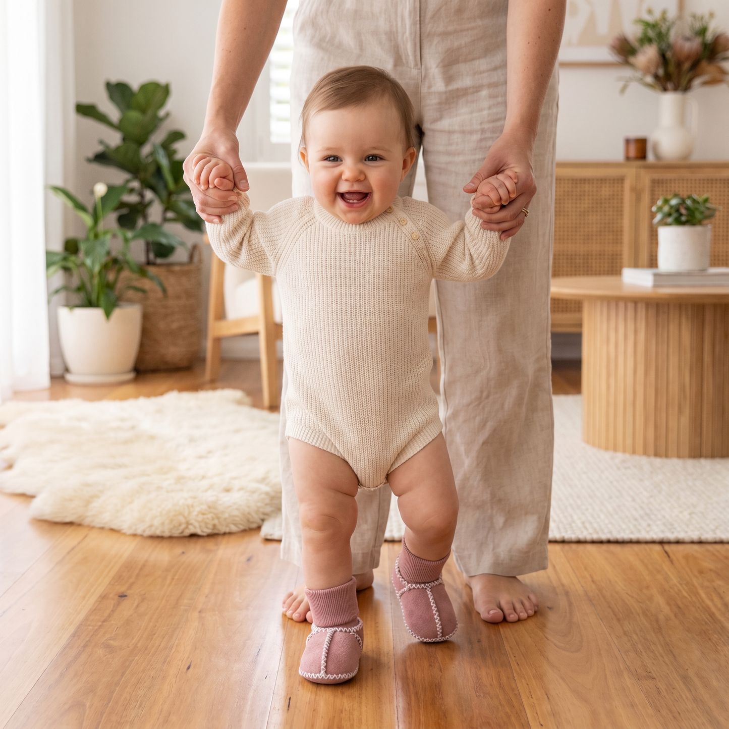 Lined baby winter sock shoes in suede look