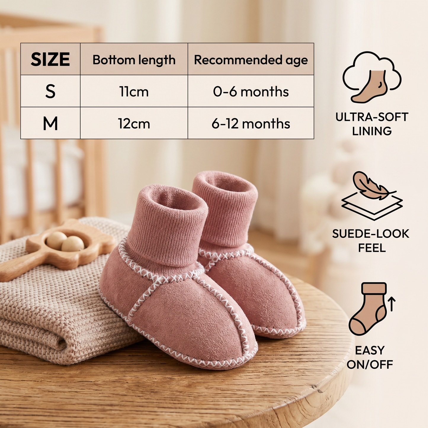 Lined baby winter sock shoes in suede look