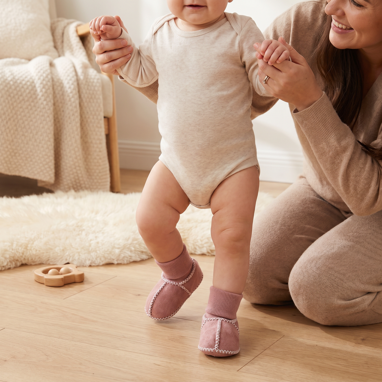 Lined baby winter sock shoes in suede look