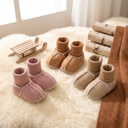 Lined baby winter sock shoes in suede look