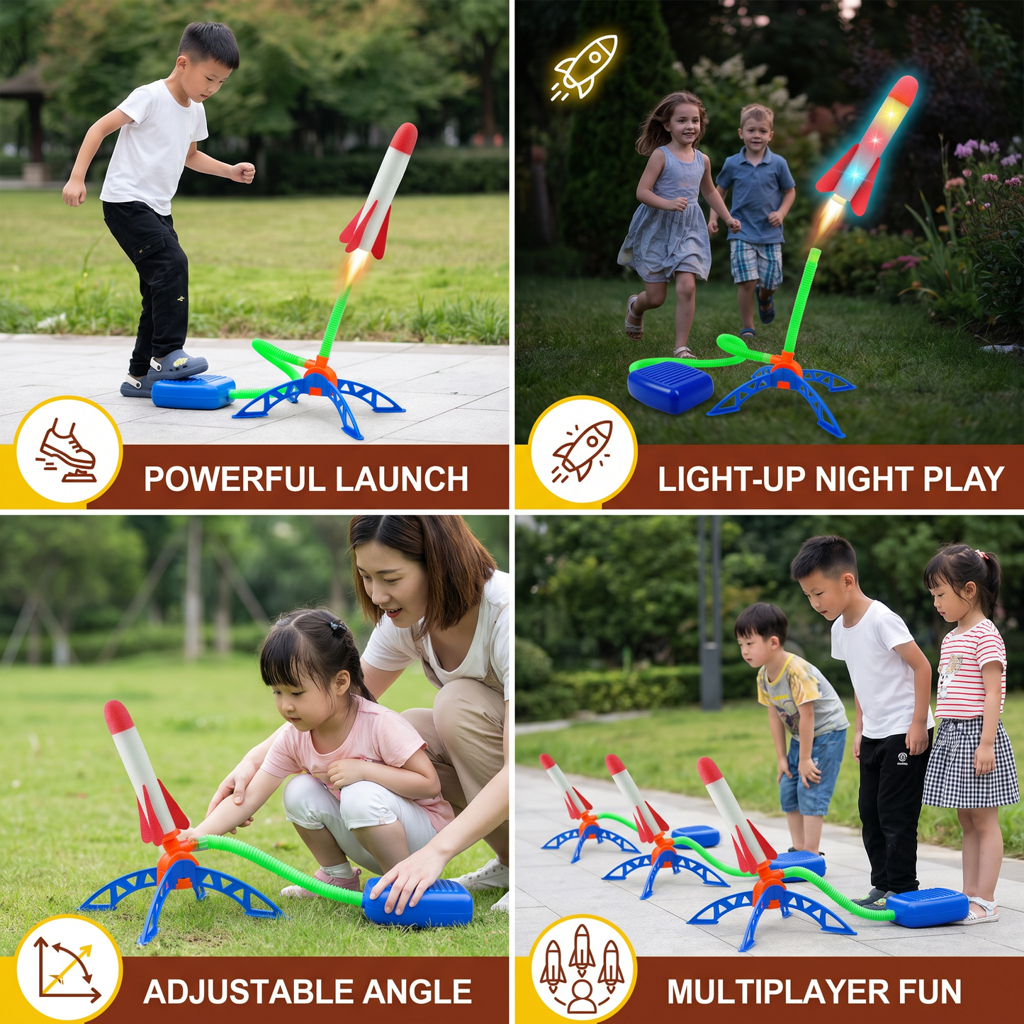 Kids Rocket Launcher with Foot Pump – Light Up Outdoor Air Pressure Toy