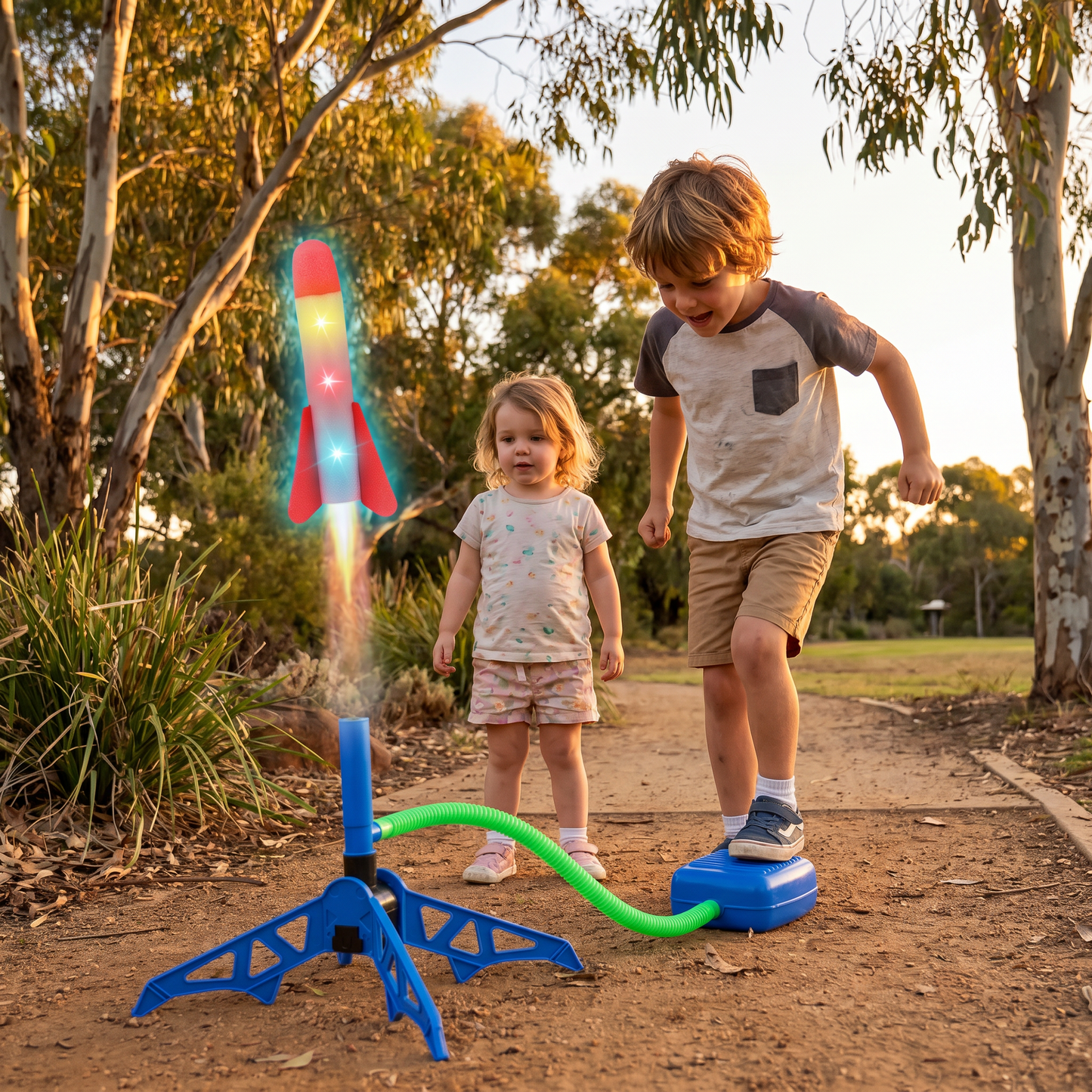 Kids Rocket Launcher with Foot Pump – Light Up Outdoor Air Pressure Toy