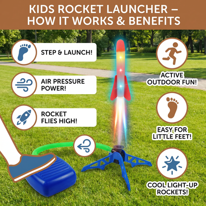 Kids Rocket Launcher with Foot Pump – Light Up Outdoor Air Pressure Toy