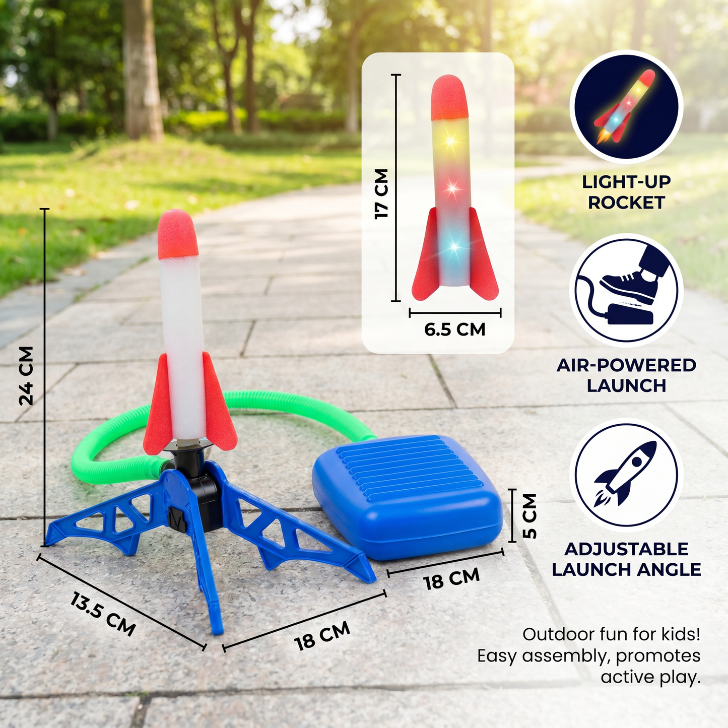 Kids Rocket Launcher with Foot Pump – Light Up Outdoor Air Pressure Toy