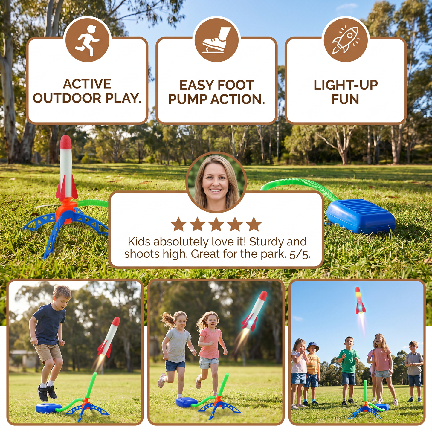 Kids Rocket Launcher with Foot Pump – Light Up Outdoor Air Pressure Toy