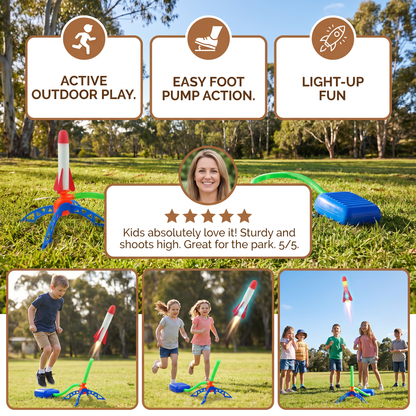 Kids Rocket Launcher with Foot Pump – Light Up Outdoor Air Pressure Toy