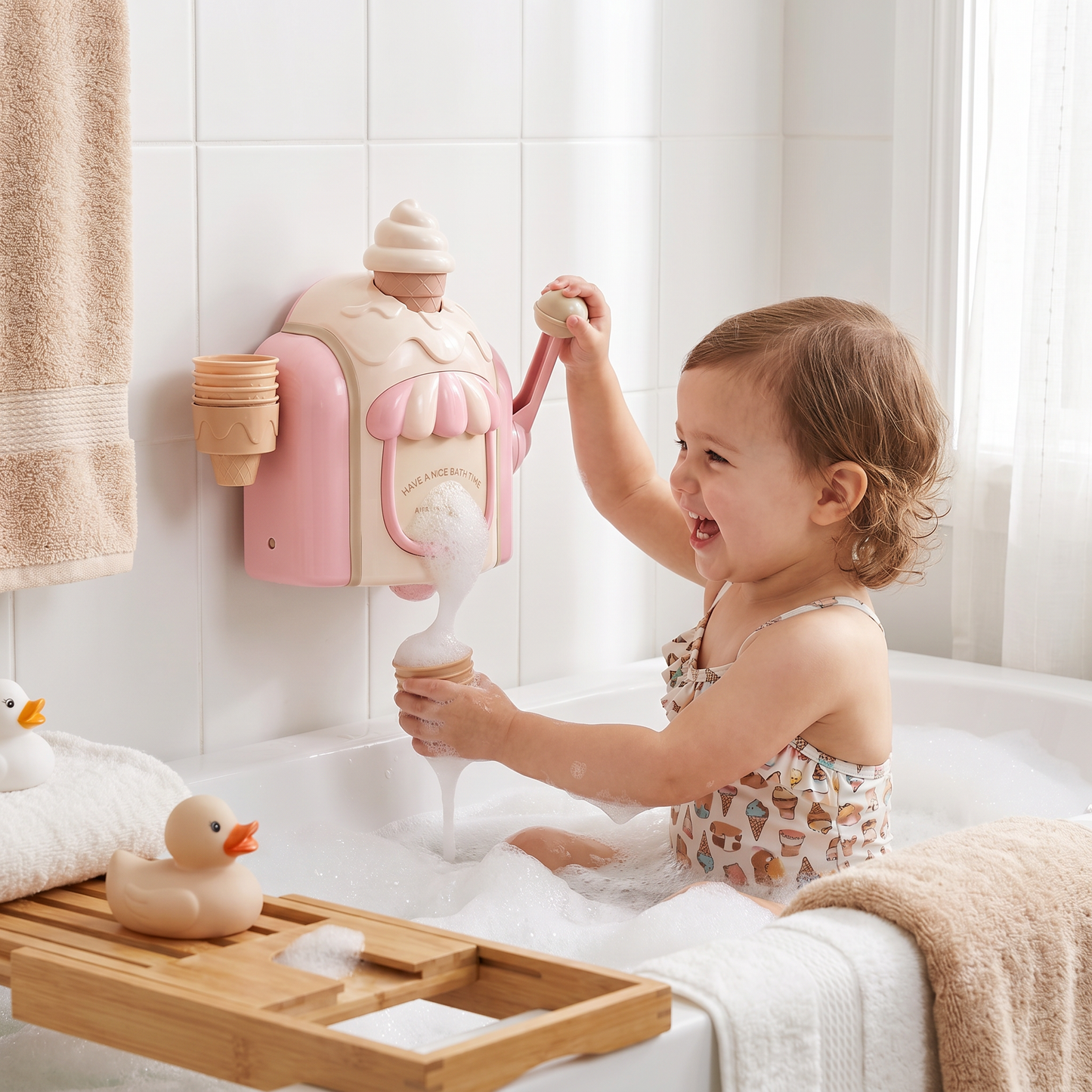 Ice Cream Machine Baby Bath Toy with Bubble Maker