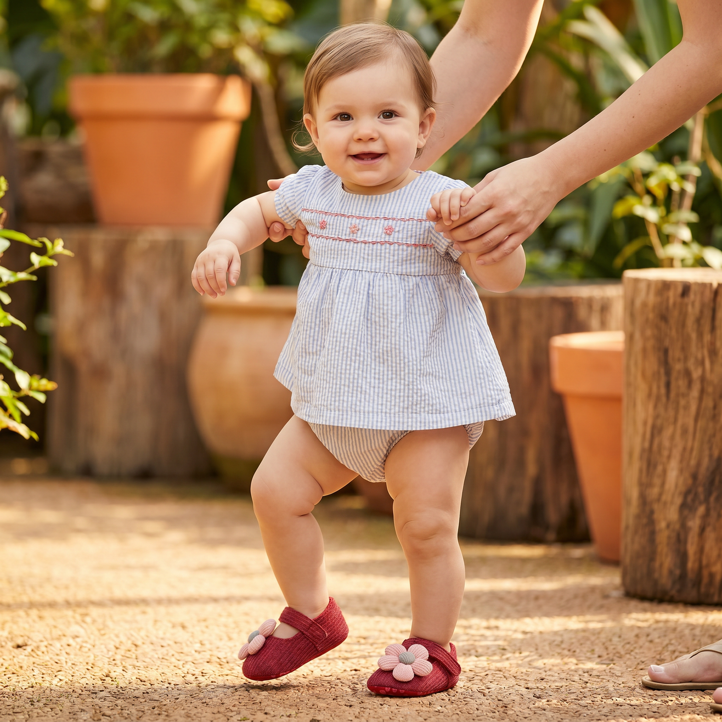 Summer baby shoes with soft soles in a floral design