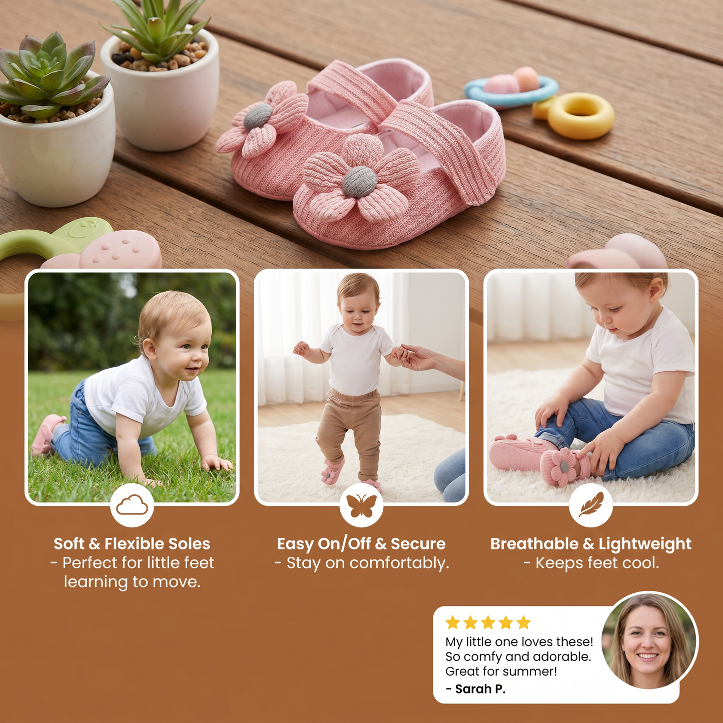 Summer baby shoes with soft soles in a floral design