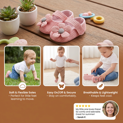 Summer baby shoes with soft soles in a floral design