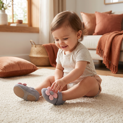 Summer baby shoes with soft soles in a floral design