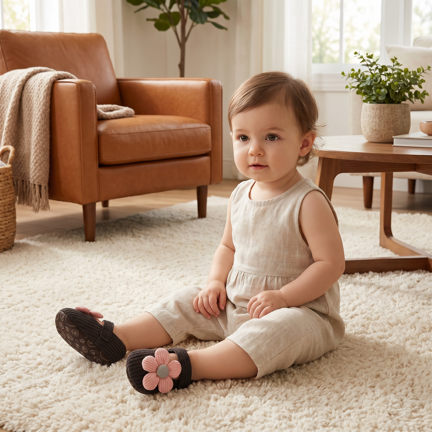 Summer baby shoes with soft soles in a floral design