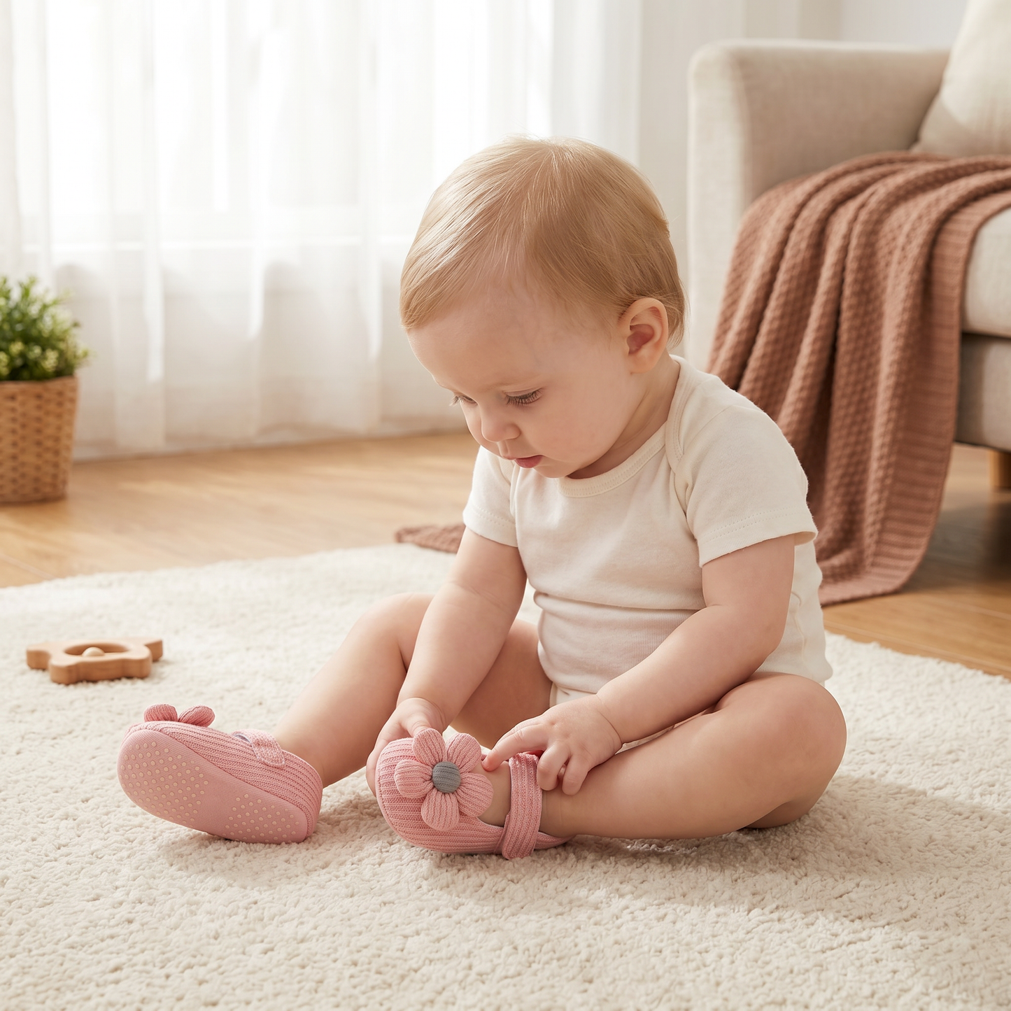 Summer baby shoes with soft soles in a floral design