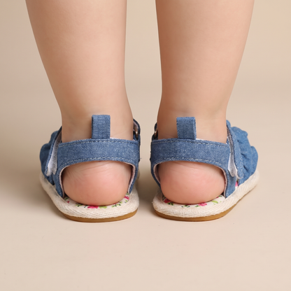 Denim Ruffle Sandals Floral