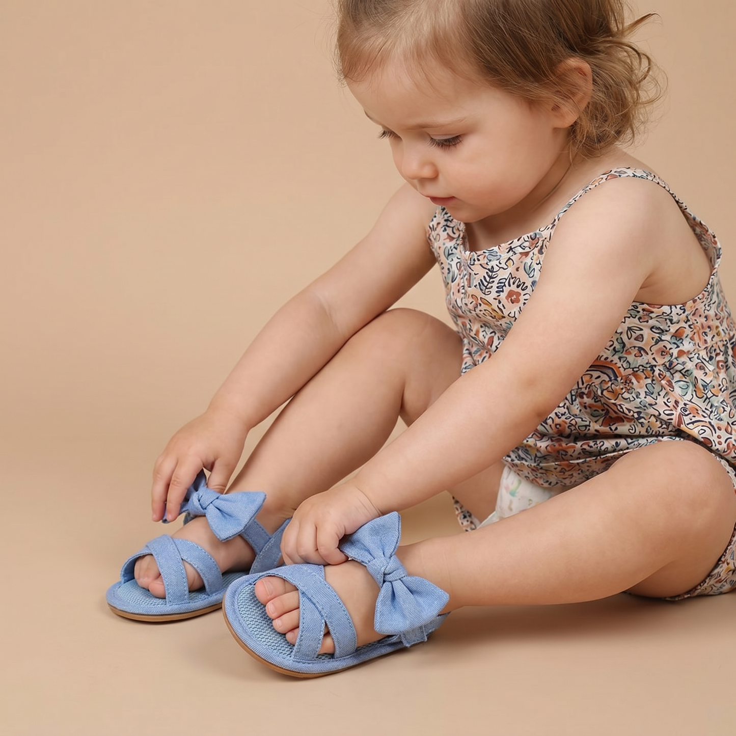 Cross-Strap Bow Sandals Blue