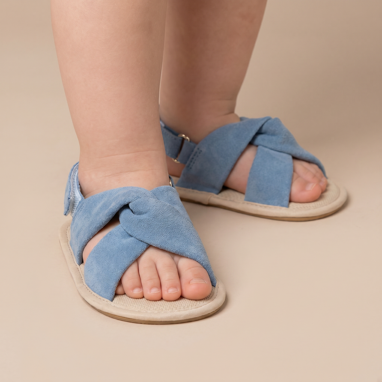 Denim Cross-Strap Bow Sandals