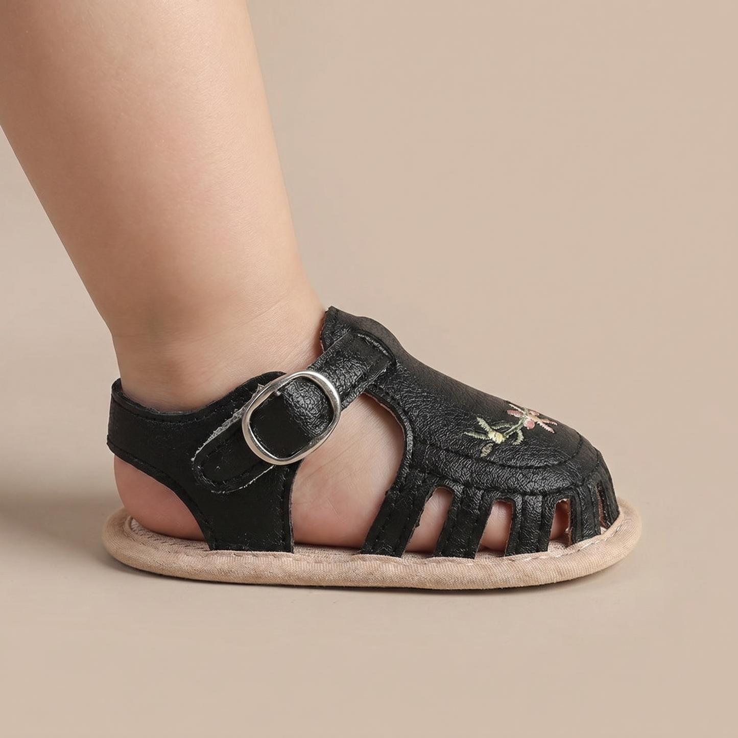 Embroidered Floral Closed-Toe Sandals