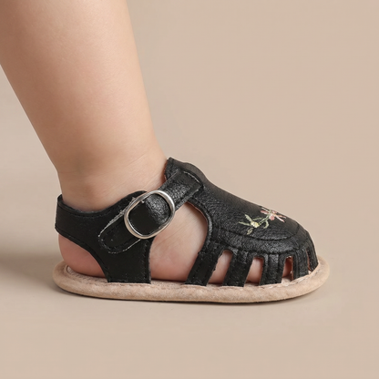 Embroidered Floral Closed-Toe Sandals