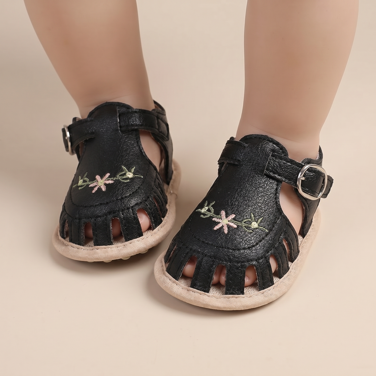 Embroidered Floral Closed-Toe Sandals