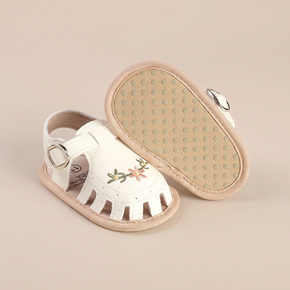 Embroidered Floral Closed-Toe Sandals