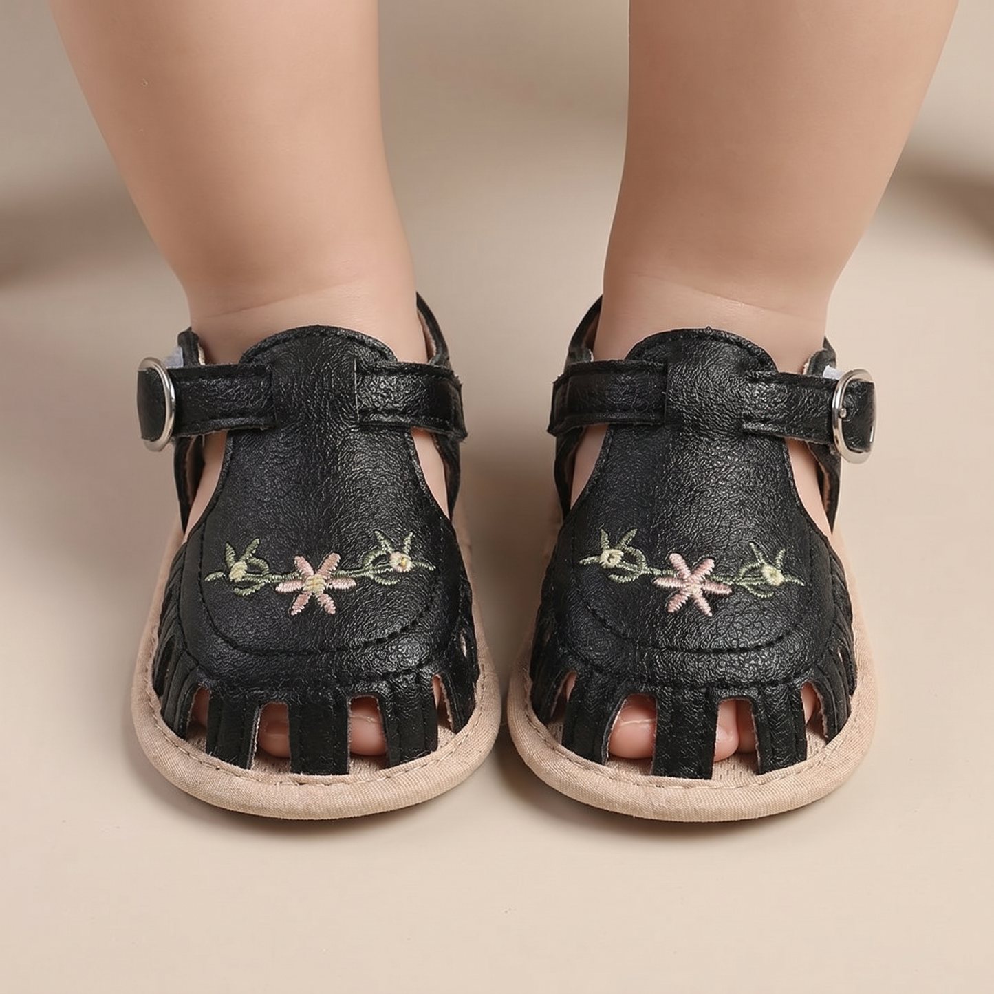 Embroidered Floral Closed-Toe Sandals