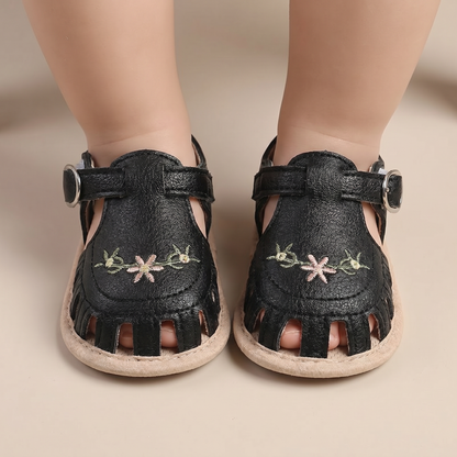 Embroidered Floral Closed-Toe Sandals