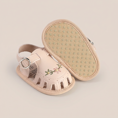 Embroidered Floral Closed-Toe Sandals