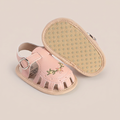 Embroidered Floral Closed-Toe Sandals