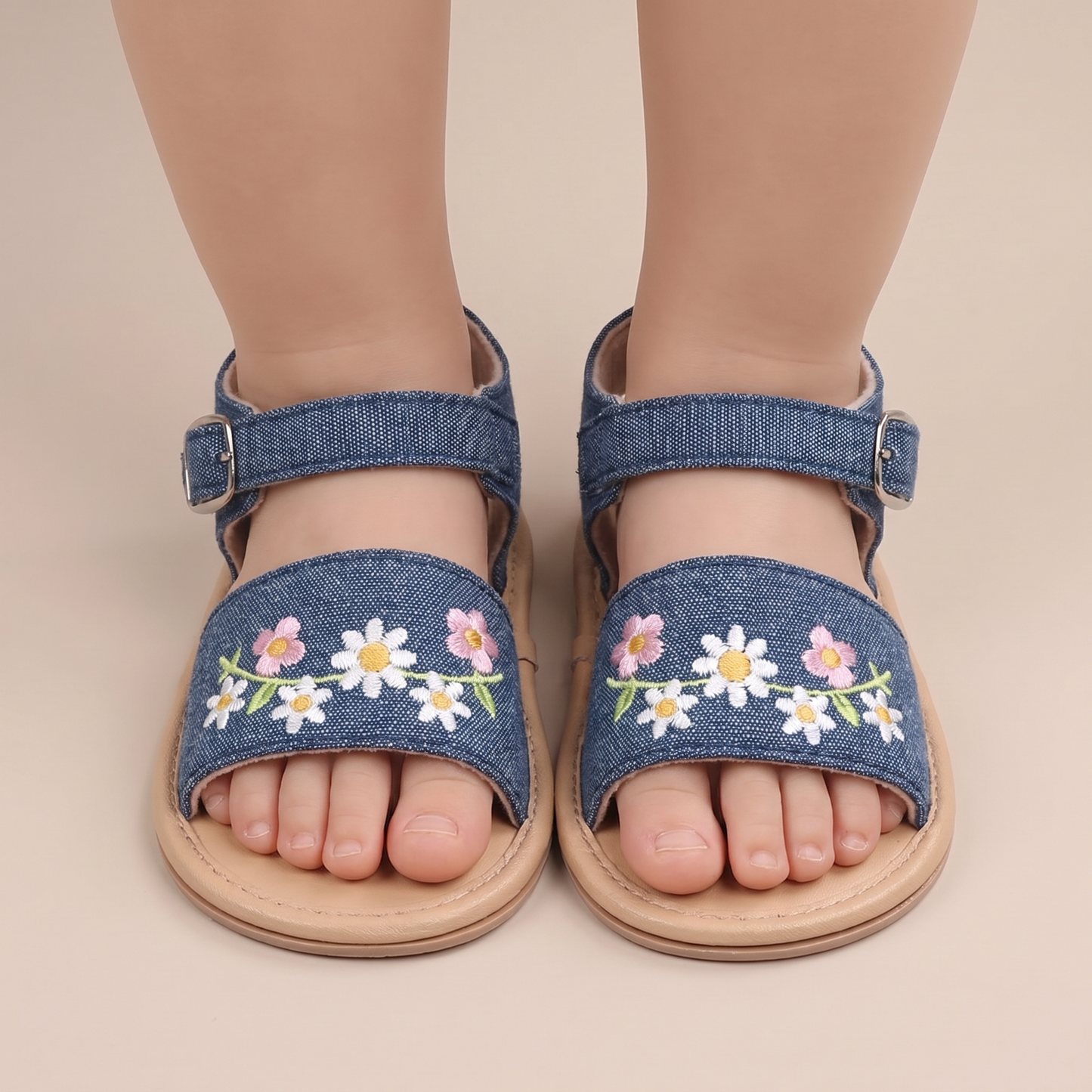 Embroidered Daisy Buckle Sandals