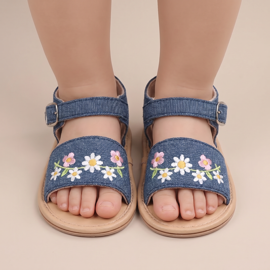 Embroidered Daisy Buckle Sandals