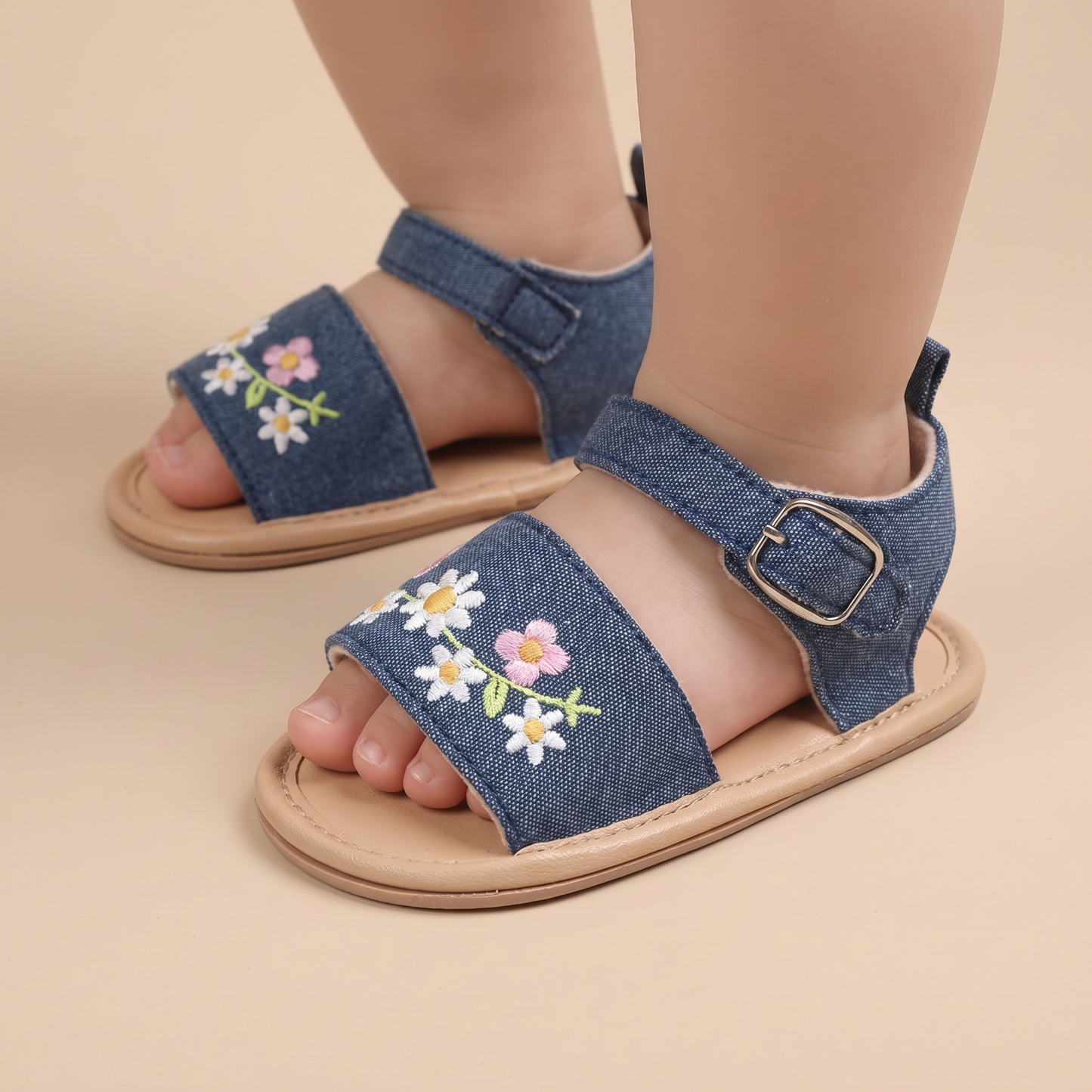 Embroidered Daisy Buckle Sandals