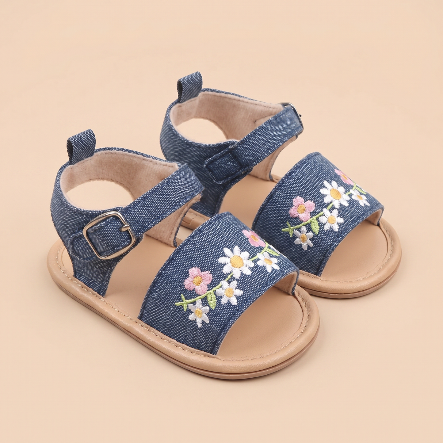 Embroidered Daisy Buckle Sandals