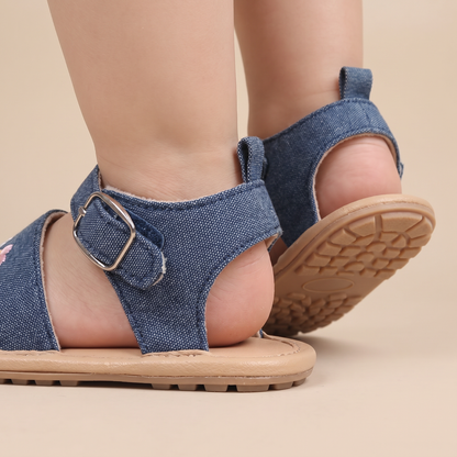 Embroidered Daisy Buckle Sandals